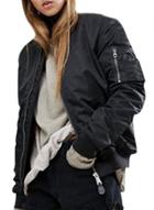 Oasap Women's Tiger Embroidery Back Bomber Jacket