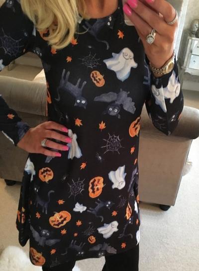 Oasap Women's Halloween Pumpkin Print Party Cosplay Dress