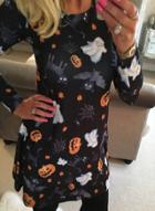 Oasap Women's Halloween Pumpkin Print Party Cosplay Dress