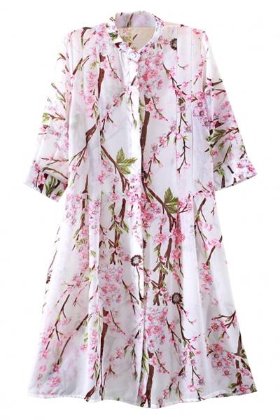 Oasap Pink Floral Button Down Shirt Dress
