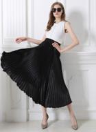 Oasap Solid Color High Waist A-line Pleated Skirt