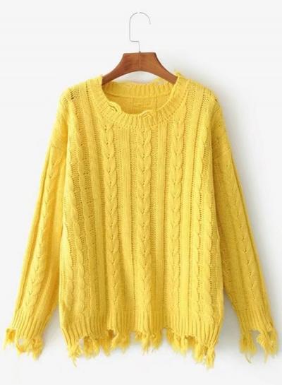Oasap Round Neck Long Sleeve Trimless Solid Sweater