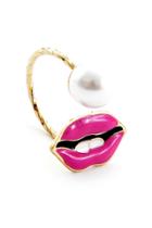 Oasap Hot Pink Lips Pattern Incompleted Ring