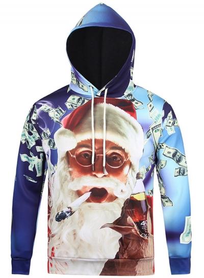 Oasap Unisex Christmas Santa Claus Printed Pullover Hoodie