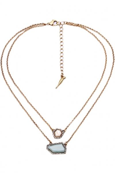 Oasap Golden Tone Geo Rhinestone Deco Necklace
