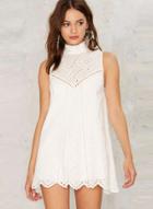 Oasap Mock Neck Sleeveless Lace Scalloped Hem Mini Dress