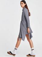 Oasap Turn-down Collar Long Sleeve Irregular Dress
