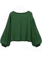 Oasap Round Neck Lantern Sleeve Solid Color Tee Shirt