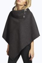Oasap Elegant Solid Buttoned Detail Turtleneck Irregular Hemline Poncho