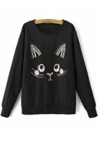 Oasap Playful Cat Black Sweatshirt
