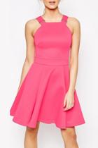 Oasap Women Zip Back Skater Dress With Buckle Straps