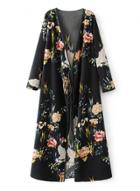 Oasap V Neck Long Sleeve Crane Print Chiffon Dress