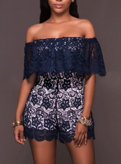 Oasap Slash Neck Off Shoulder Lace Romper