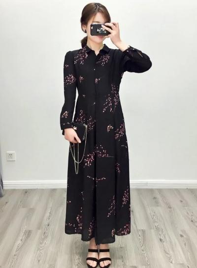 Oasap Plum Blossom Print Long Sleeve Maxi Dress