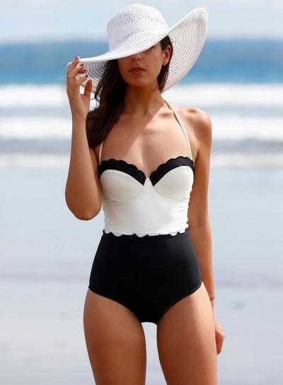 Oasap Halter Color Block One Piece Swimsuit