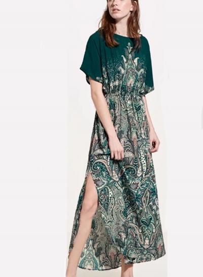 Oasap Round Neck Pattern Print Chiffon Maxi Dress