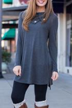 Oasap Turn Down Collar Stretch Knit Long Sleeve Dress