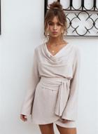 Oasap Solid Long Sleeve Irregular Mini Dress With Belt