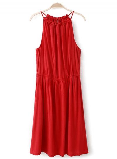 Oasap Solid Spaghetti Strap Sleeveless Loose Fit Dress