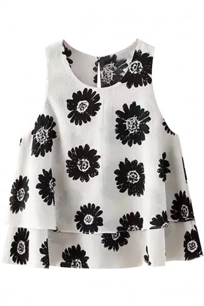Oasap Lovely Floral Print Layered Tank Top