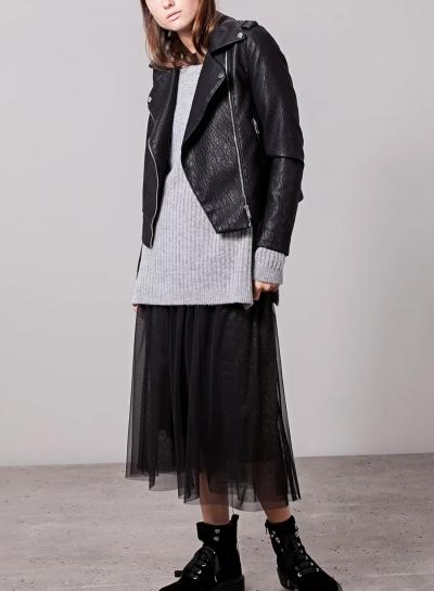 Oasap Black Simple Slim Ruffled Skirt
