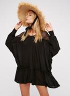 Oasap Round Neck Long Sleeve Lace Panel Mini Dress