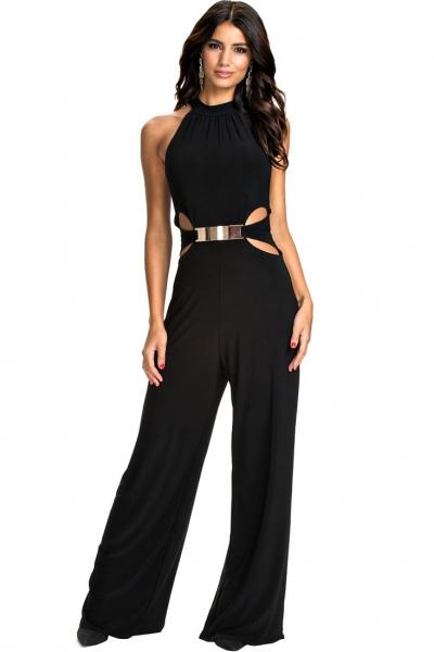 Oasap Sophisticated Cut Outs Black Halter Neck Jumpsuit