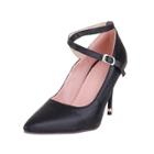Oasap Solid Color Cross Buckle Strap Pointed Toe High Heels Pumps