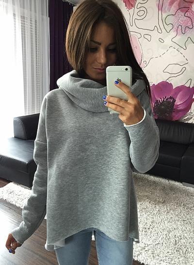 Oasap Turtleneck Long Sleeve Solid Color Pullover Sweatshirt