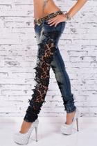 Oasap Chic Lace-paneled Hollow Out Denim Pants