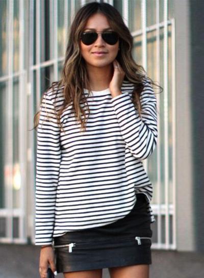 Oasap Stripe Long Sleeve Loose Fit Pullover Sweatshirt