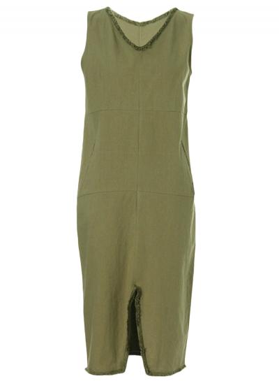 Oasap Women's Fashion Solid V Neck Sleeveless Slit Front Dress