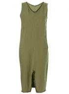 Oasap Women's Fashion Solid V Neck Sleeveless Slit Front Dress