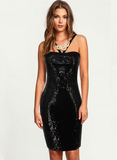 Oasap Halter Neck Sleeveless Sequins Decoration Bodycon Dress
