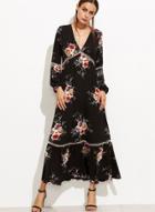 Oasap Vintage V Neck Long Sleeve Floral Maxi Dress
