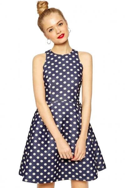 Oasap Polka Dot Print Sleeveless Waisted Dress