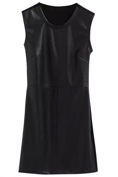 Oasap Sexy Black Pu Paneled Knit Mini Shift Dress