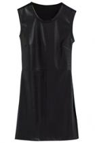 Oasap Sexy Black Pu Paneled Knit Mini Shift Dress