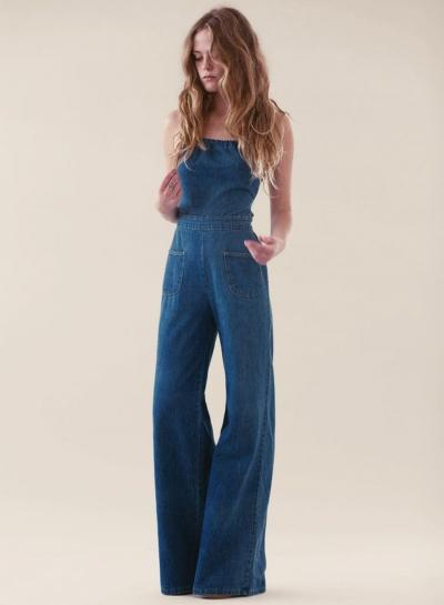 Oasap Fashion Strpaless Denim Wide Leg Jumpsuit