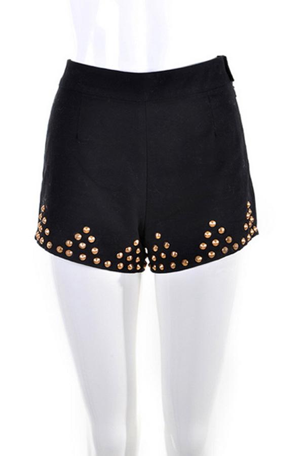 Oasap Black Riveted Shorts