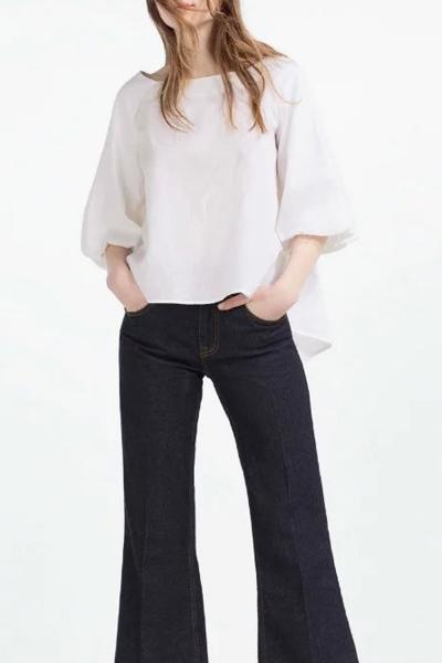 Oasap Chic High Low Design Lantern Sleeve Blouse