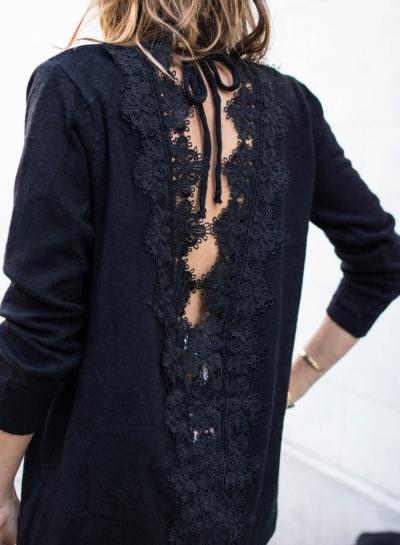 Oasap Long Sleeve Back Lace Panel Tee Shirt