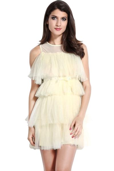 Oasap Apricot Cascading Ruffles Tulle Skater Dress