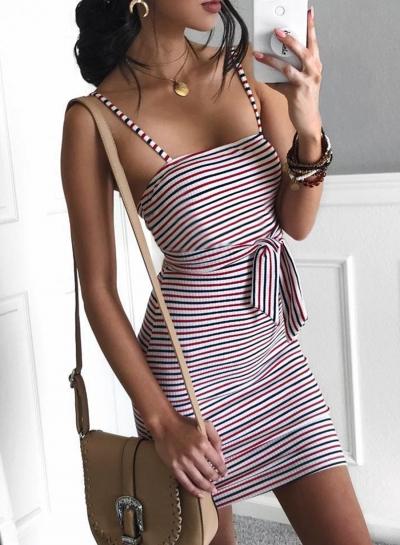 Oasap Spring And Summer Sexy Colorful Stripe Printed Dress