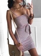 Oasap Spring And Summer Sexy Colorful Stripe Printed Dress