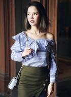 Oasap Ruffle Off Shoulder Long Sleeve Striped Blouse