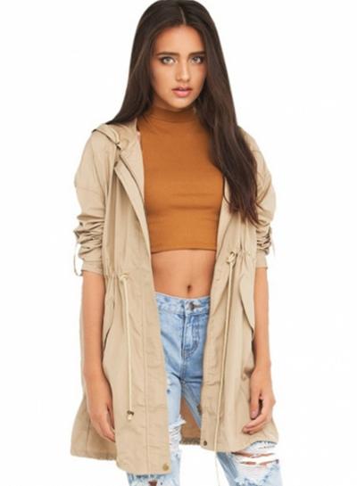 Oasap Women's Drawstring Waist Zip Front Trench Coat