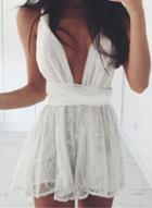 Oasap Lace Deep V Neck Sleeveless Mini Dress
