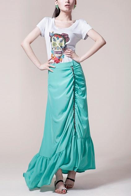 Oasap Slanting Hemline Zipped Long Skirt