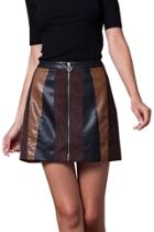 Oasap Women Chic Pu Leather Color Block Zip Closure A-line Skirt
